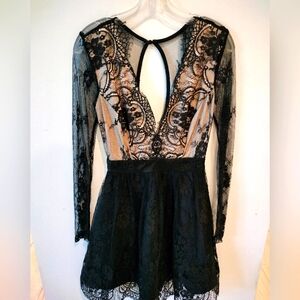Royalty Long Sleeve Black Lace Cocktail Dress Size Small